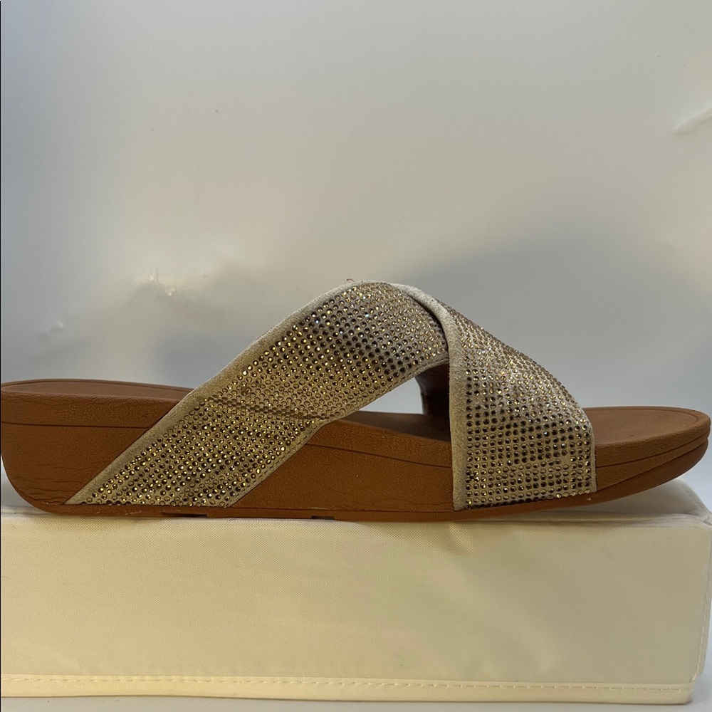 Fitflop Gold Rhinestones Crisscross Sandals-Size 9-Comfy-Slip on-Casual - Picture 4 of 16